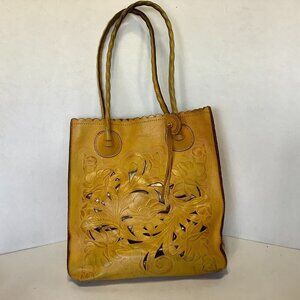 Patricia Nash Cavo Floral Leather Tote Bag Purse Yellow 13" x 12" PLEASE READ
